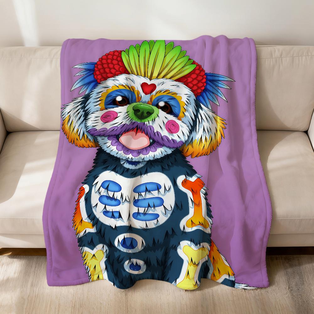 fashion Day of the Dead Dog Corgi Art Flannel soft warm plush blanket sofa living room pet hogar bedroom gift home Car portable