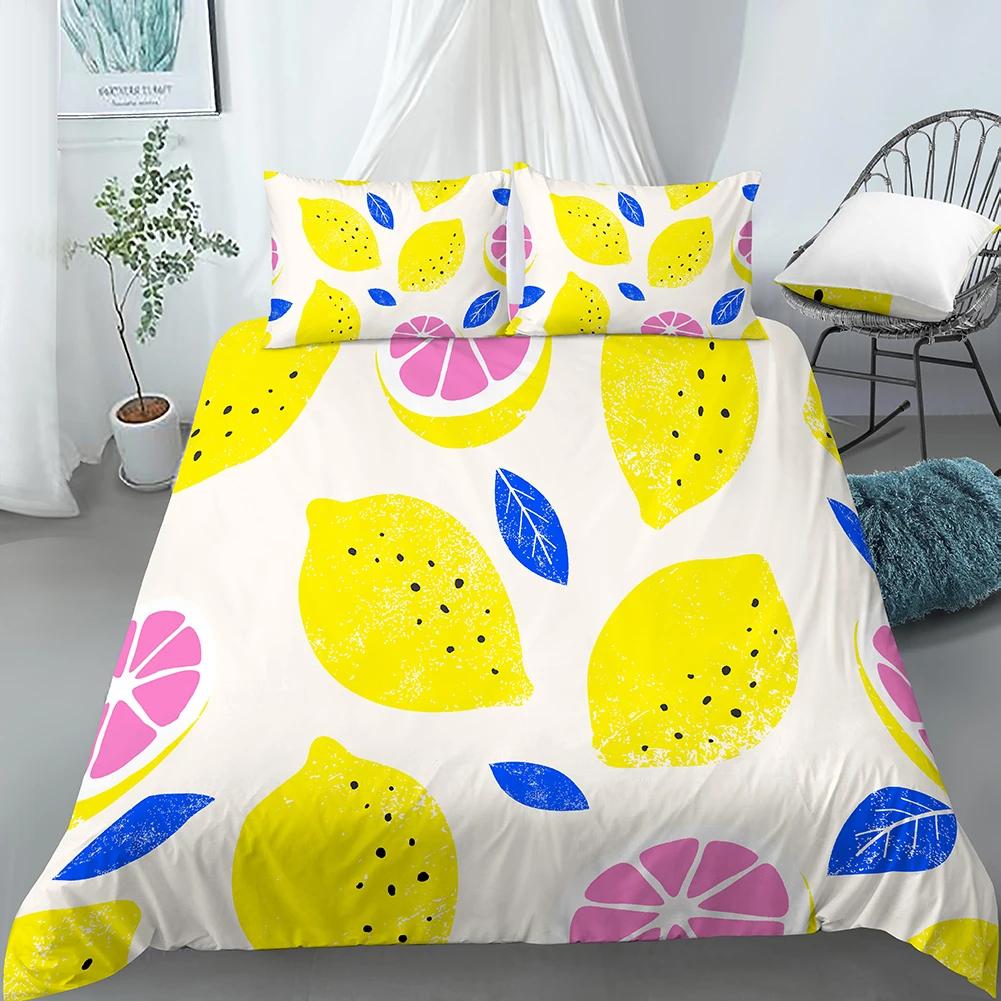 Lemon Printed Yellow Fruit Theme Duvet Cover Cute Cartoon Polyester Quilt Cover For Children Women Gifts For Bedroom Decorations