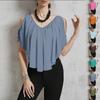 Damen Casual V-Ausschnitt Off-Shoulder Einfarbiges T-Shirt