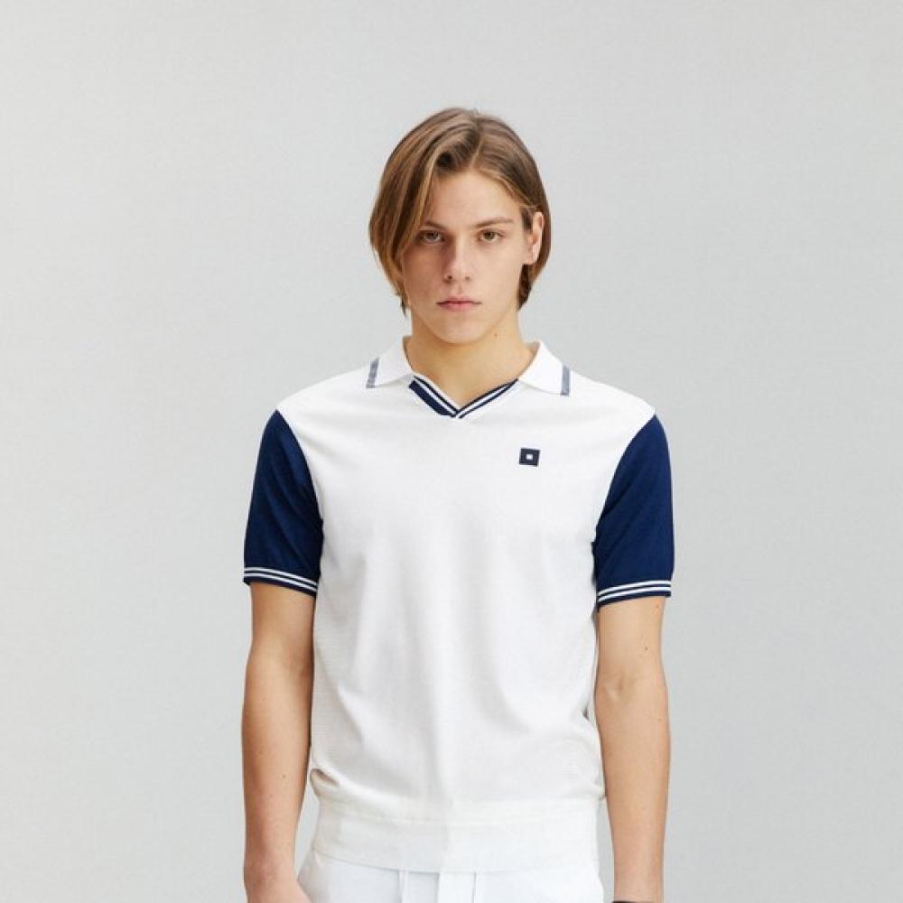 Onoff Men S Color Block meSh Back Short Sleeve Sweater Of2713ga White