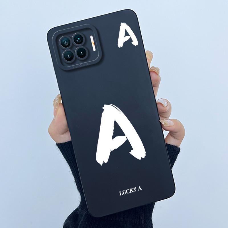 For OPPO F17 Oppo F17 Pro Case Oppo A73 A93 Reno 4F Back Cover TPU Silicon Lucky Initial Letter Couples Phone Bumper Soft Case
