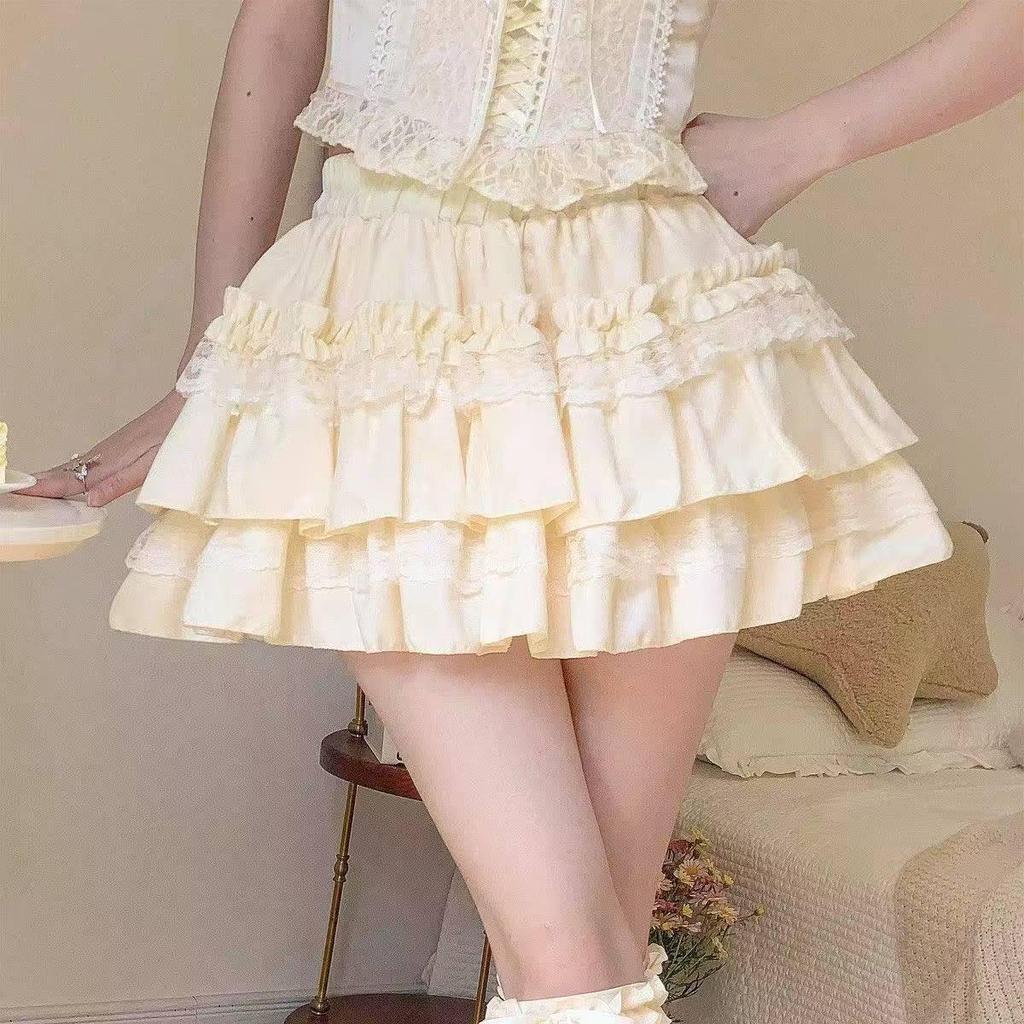 Sweet White Puffy Lace Ballet Skirt - Petite, High Waist, Elastic Waistband