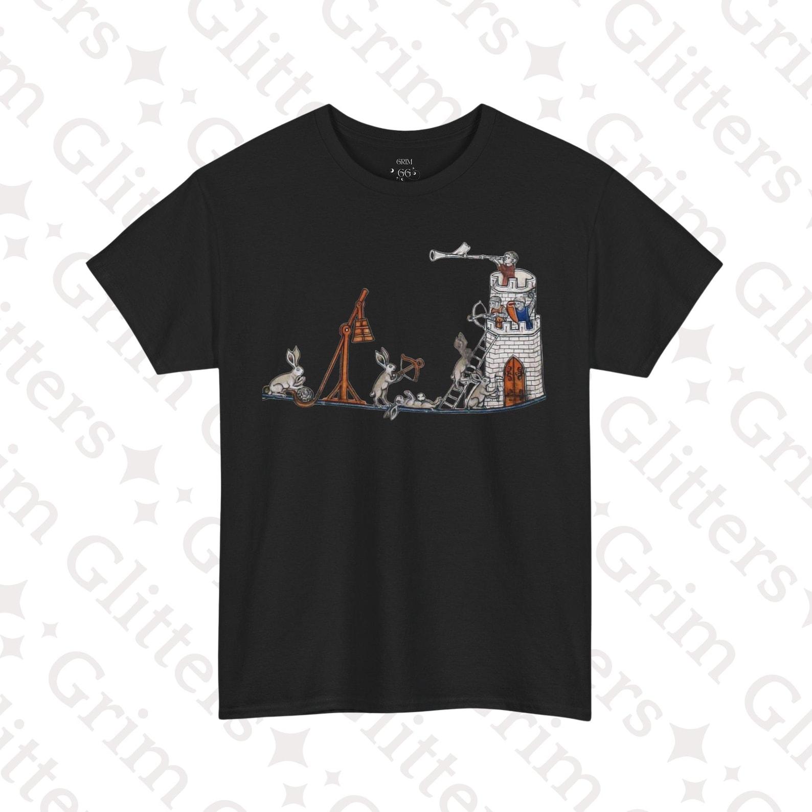 Rabbit Siege T-Shirt: Medieval Rabbit Castle Attack, Smithfield Decretals S