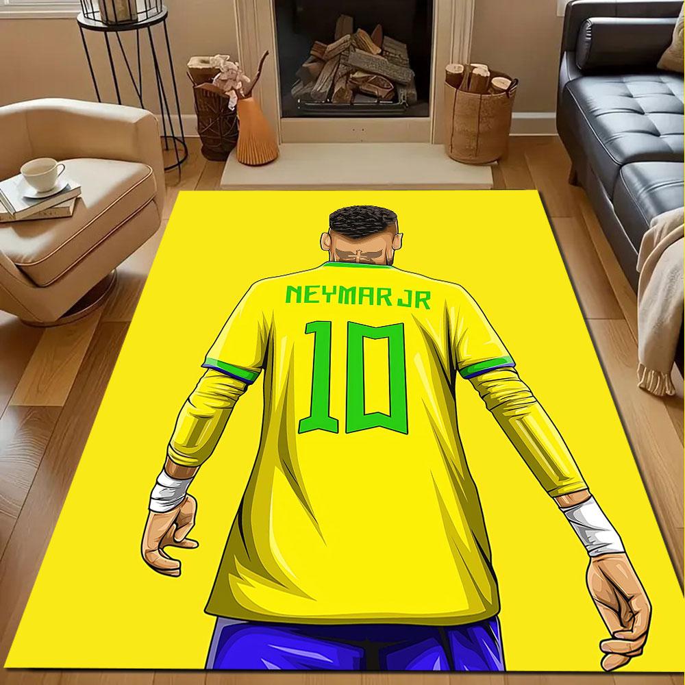 Soccer Star in Yellow Jersey Patterned carpet, non slip mat suitable for living room and bedroom sofas