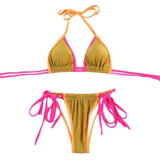 2Pcs/Set Women Swimsuit Set Halter Underwire No Padded Bra Ruched High Waist