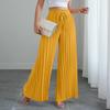 Women's Solid Color Pleated Elastic Waist Tie Loose Wide-leg Pants