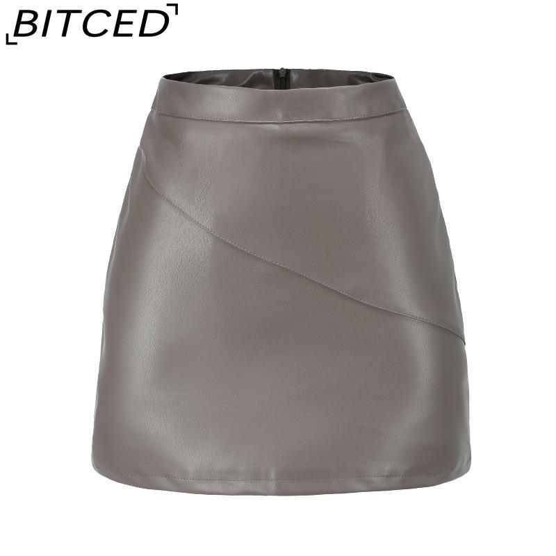 

BITCED PU Leather Skirt - Stretchable Half-Length Skirt Summer Women s Leather Mini Skirt XXXL серый