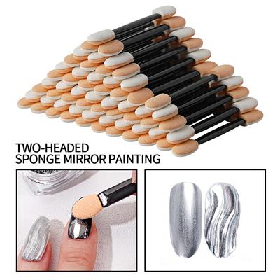 50Pcs/Lote Pincéis de Pó de Unha Esponja Aplicador Dupla Face Espelho Cromado Pigmento Fácil Esponja Bastão Ferramentas de Maquiagem Cosmética