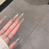 Handmade Press On Nail French Gentle Sparkling Cat Eye Blue Diamond Light Luxury Long Stiletto Fake Nail Patch Artificial Nail Reusable