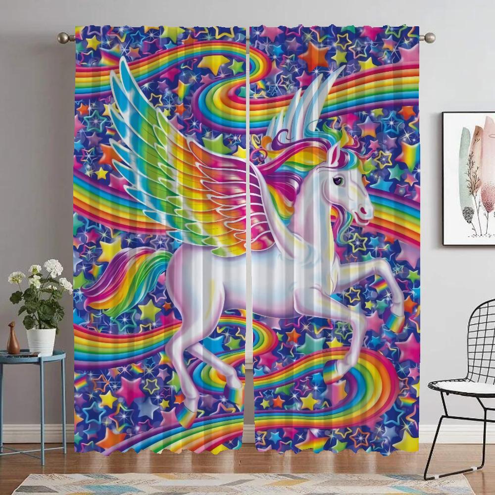 Elegant Room Curtains 2 Pieces Unicorn Modern Living Room Curtains for Camera Partition Window Curtain Shades Tulle for Bedroom