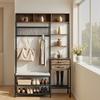 Hall Tree, 1800 mm Coat Rack with Shoe Bench & 2 Drawers, 3-in-1 Freestanding Shoe Rack Storage Organizer with Bookshelf & Wire Shelf, Steel Frame