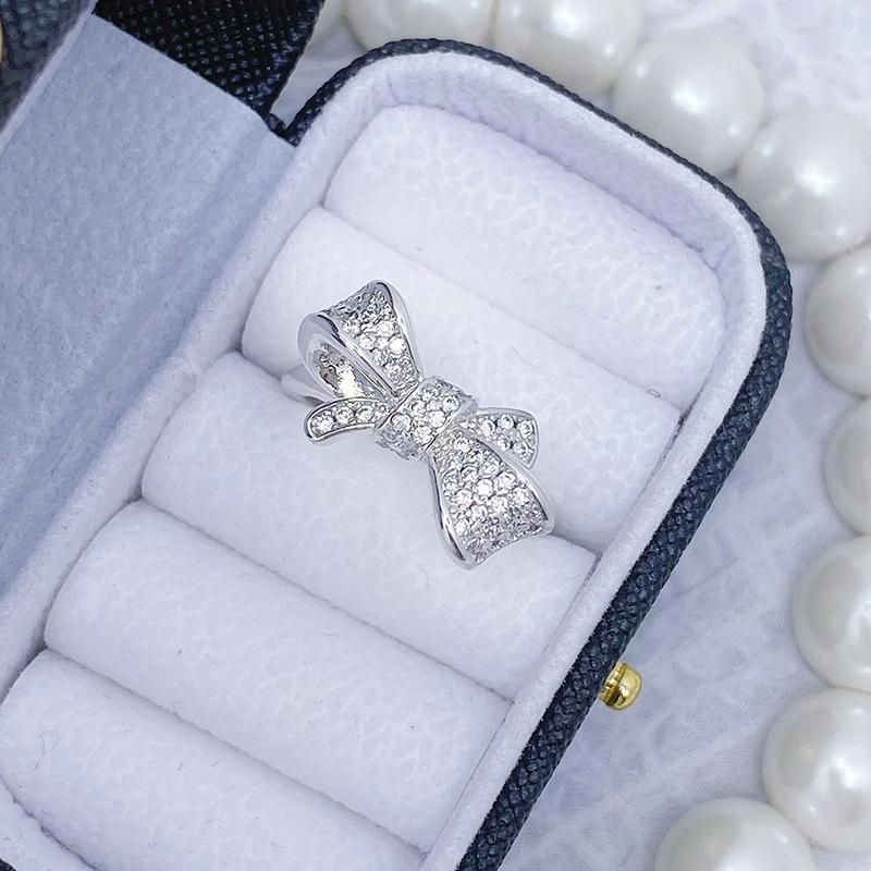 [Knot Dream] Full Diamond Bow Colored Treasure Zircon Stacked Ring Sweet Niche Light Luxury High-End Ring