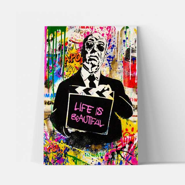 

Бэнкси Граффити Холст Картина Мистер Промывка мозгов Поп Альфред Хичкок Большая Настенная Картина для Гостиной Украшения Дома (с рамкой) 15*20cm(with frame)