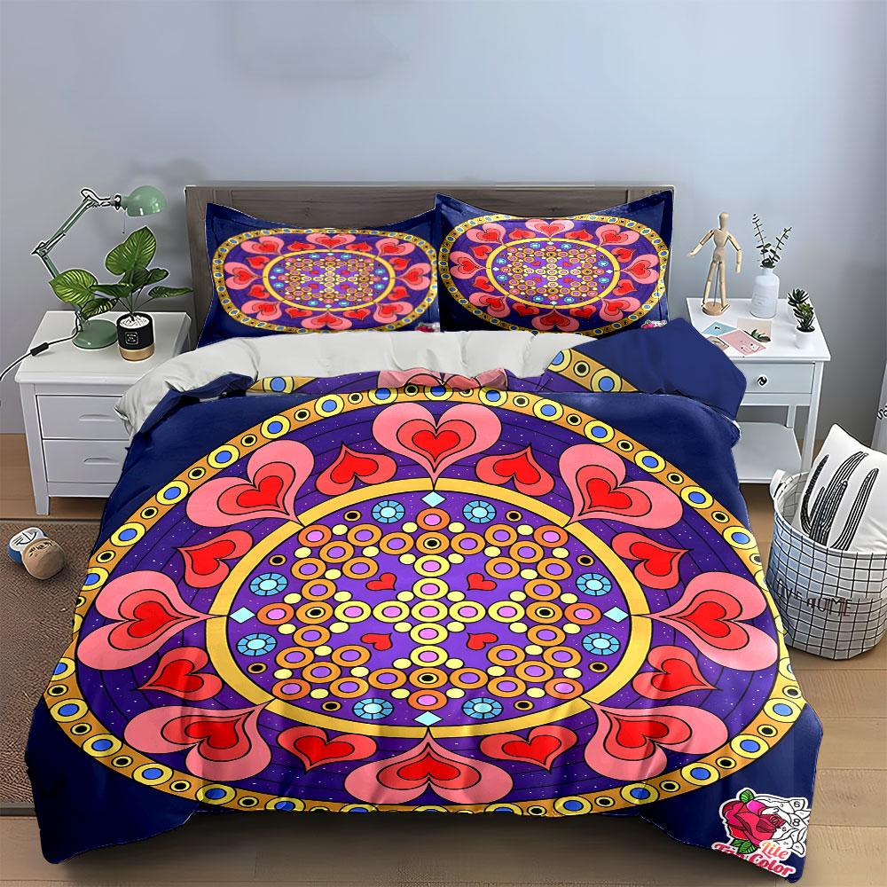 Colorful Mandala Three-Piece Design  Kid'S And Adults' Bedroom Decor, Exquisite Three-Piece Bedding Set Gift