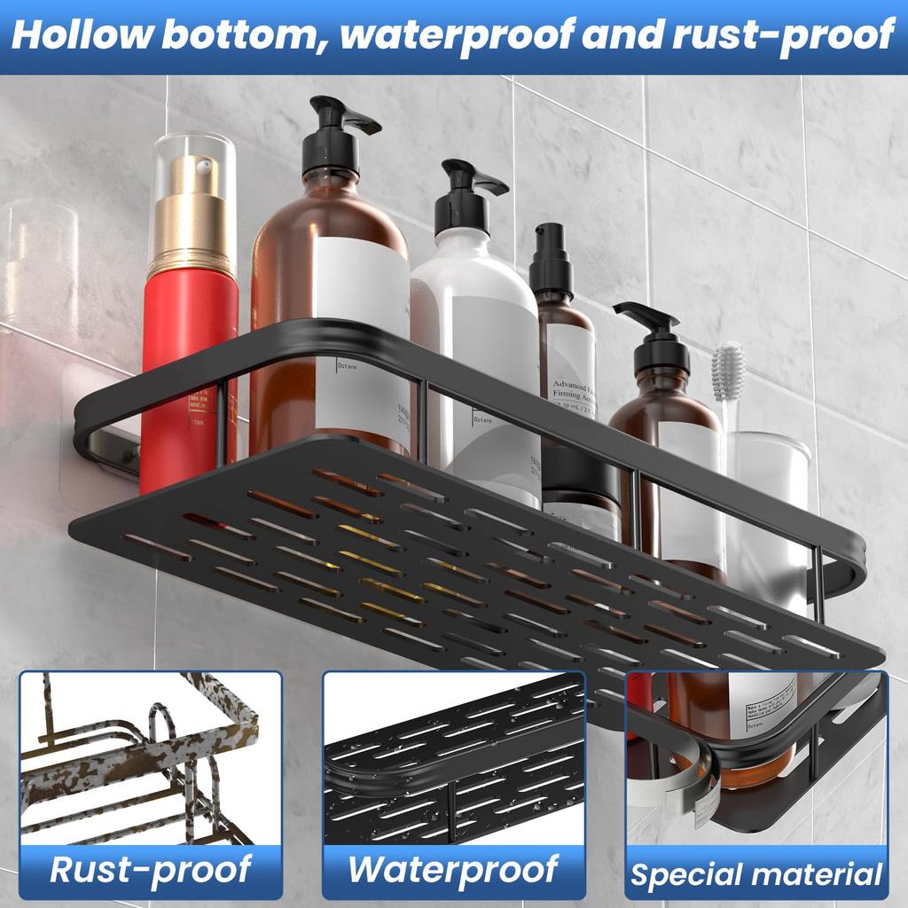Bathroom Aluminum Shelf Shower No Drill Wall Mounted Organizer Rectangular Storage Rack