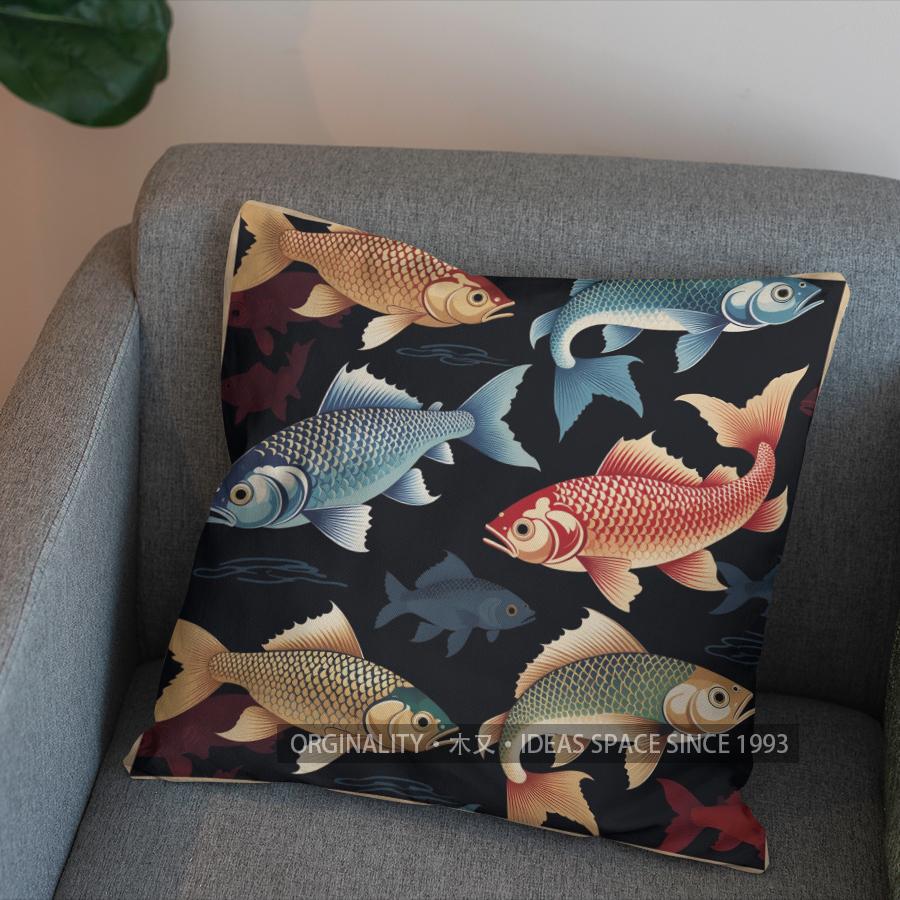 2D Stylish Koi Fish Pattern Decorative Pillow Cover Pattern Cushion Cover Suitable For Sofa Bedroom Car Pillow Cover