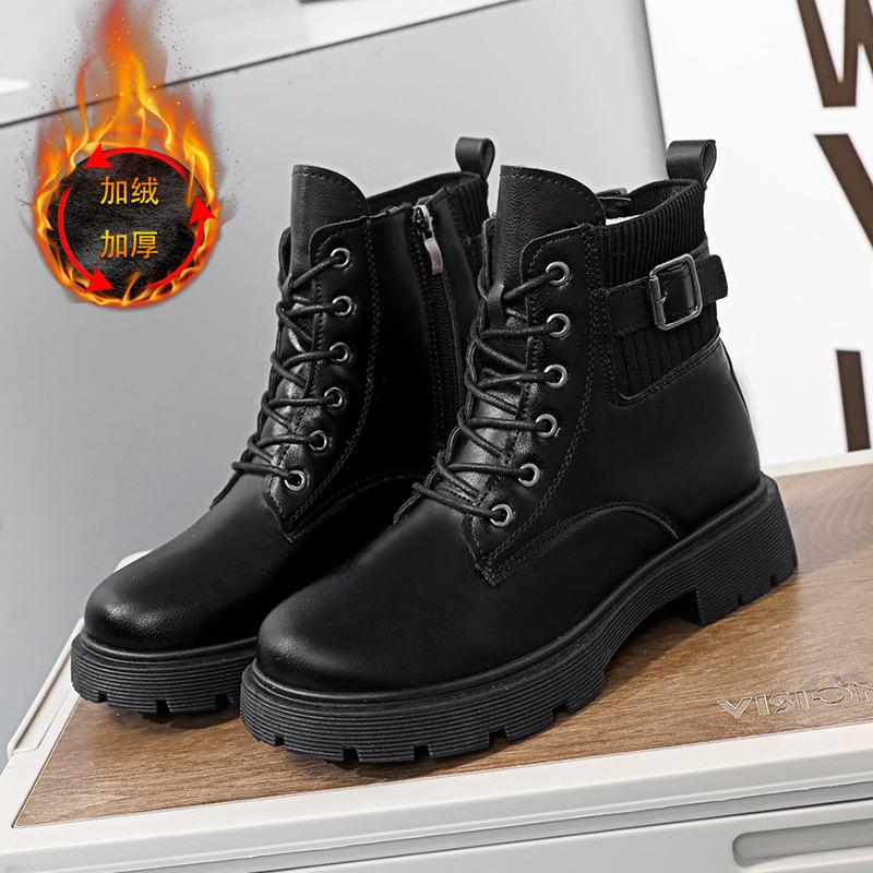 

Короткие женские ботинки-трубы в британском стиле 2024 года, новые универсальные уличные трендовые женские туфли с пряжкой на платформе Zapatos De Mujer 35