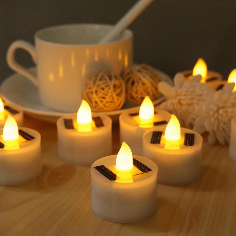 Rechargeable Solar Tea Light LED Candles Outdoor Tealight Candle Flameless Flicker Waterproof Solar Lights Halloween Home Decor
