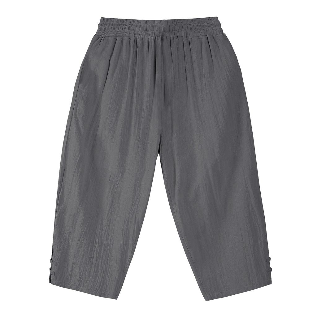 Men's Summer Drawstring Casual Cropped Pants Men's Breathable Cotton And Linen Cropped Pants