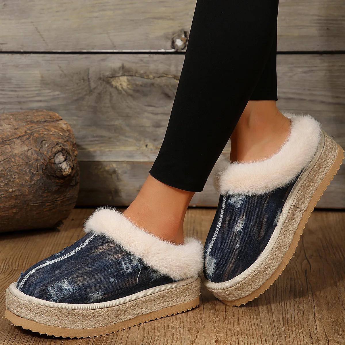 

Женские меховые тапочки Теплые сапоги Шлепанцы на платформе Плоские туфли Домашняя хлопковая обувь Замшевые мюли Женские сапоги Шлепанцы Женская зимняя обувь 38 синий