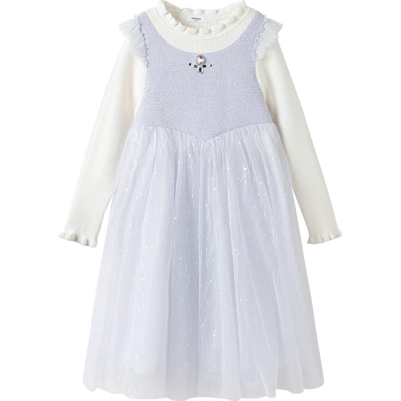 Balabala Girls Autumn/Winter Knitted Mesh Dress 160