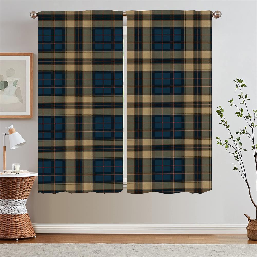 

Шторы из шотландской клетки для детской комнаты, затемняющие шторы, кухонные шторы для дверей, шторы для спальни, 2 шт., жалюзи-щупальца W50xH70cmx2pcs-CL
