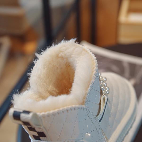 Sladké princeznovské růžové perleťové 2024 nové zimní dětské sněhule kulatá špička dívčí jednobarevné ležérní protiskluzové dětské módní kotníkové boty