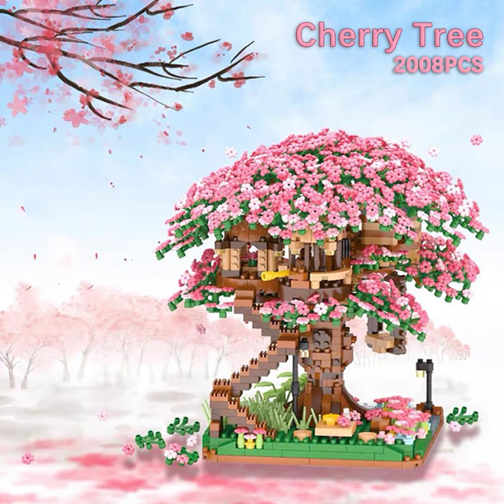 3D Mini Sakura Tree Building Blocks Toys, Diy Cherry Blossom Bricks Tree House Model, Ornament Model, Brick Games, Kids Gift