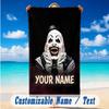 Beach Towel Custom Name Text, Quick Dry Large Towel For Beach HomeTerrifier Art the Clown
