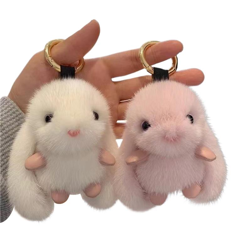 Cute Rabbit Keychain Ring Fluffy Fur Pompon Bunny Trinket Key Chain Charm Key Ring On Bag Car Key Pendant Gift for Girl