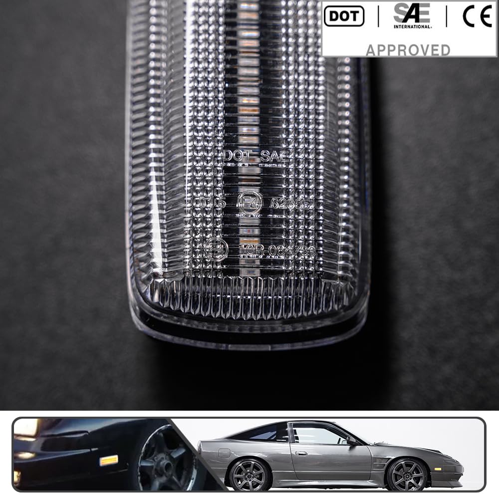 Mingrui Test 2pcs Amber LED Side Marker Lights Ni.ssan 180SX JDM Spec 1989-1998 Front