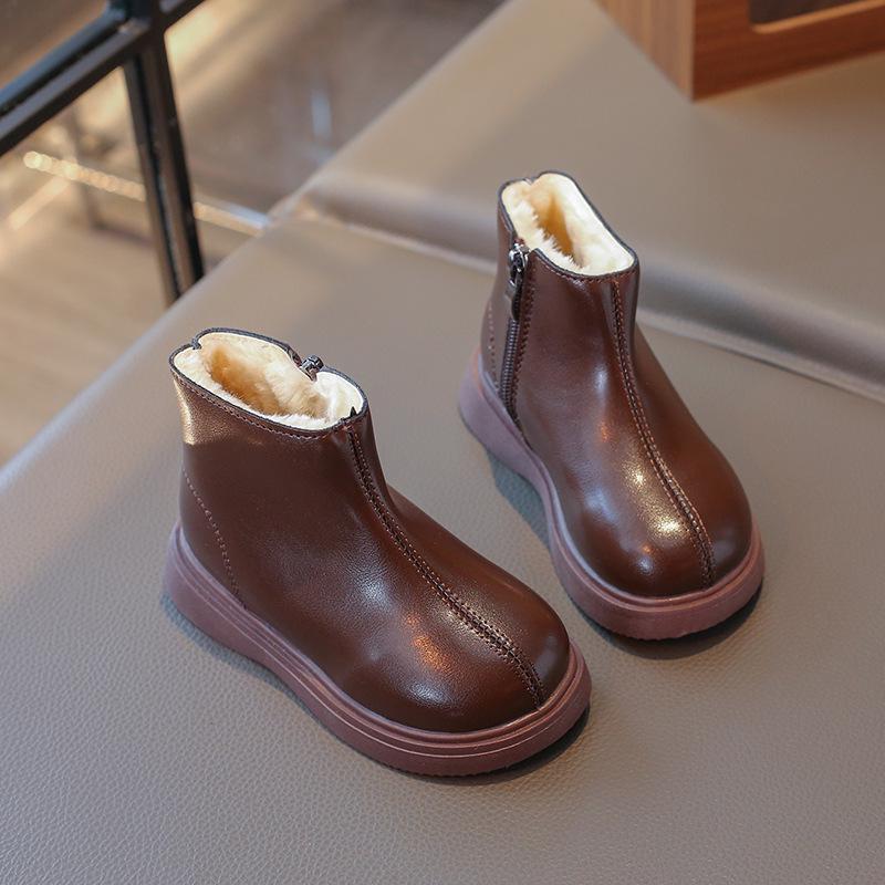 

Winter 2025 Kids Velvet Warm Ankle Boots - Korean Style, Fashionable Soft Sole Martin Boots for Girls Size 23-25, Minimum 3 Pairs коричневий