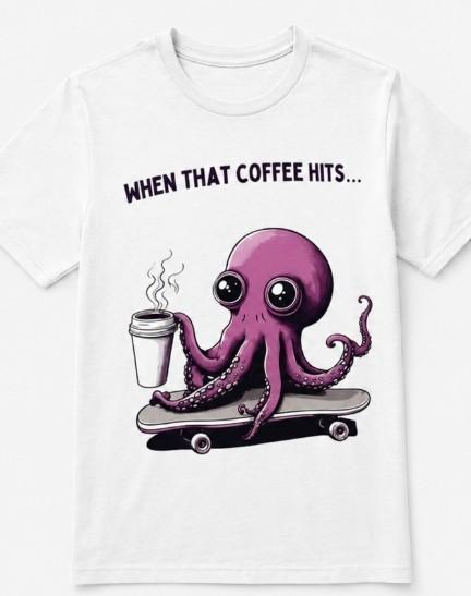 When the Coffee Caffeine hits funny Octopus skateboarding T shirt S
