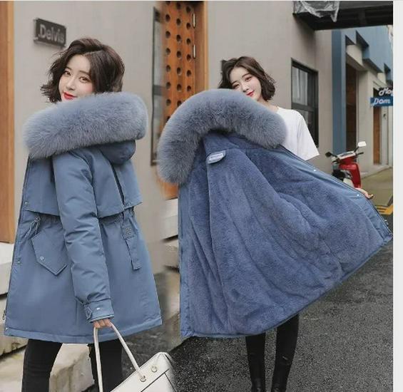 Women's Casual Mid-Length Korean Style Cotton Jacket with Fur Collar
