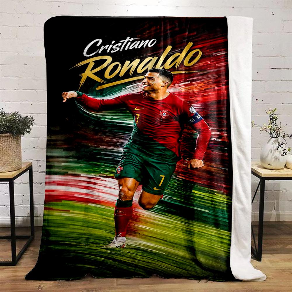Red and Green Soccer Champion Printed Flannel Blanket for Bedroom, Living Room, Sofa, and Nap