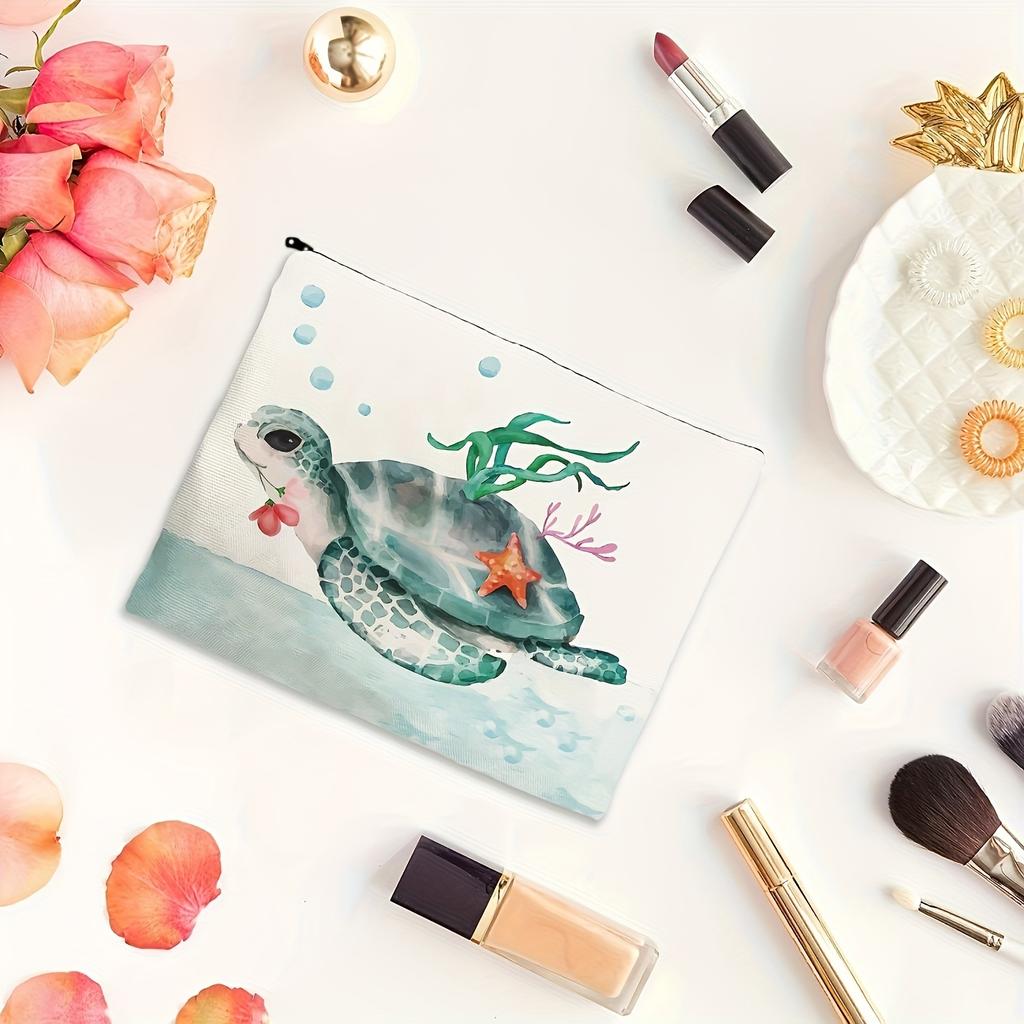 A Cute Turtle Patterned Makeup Bag- Multifunctional Zipper Pouch, Jewelry Storage Bag, Perfect Travel Zipper Small Storage Bag.