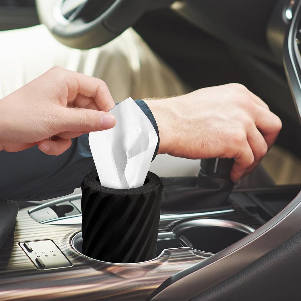 Car Tissue Holder, Refillable Round Cylinder with 3 Tissue Packs, Universal Fit for Vehicle Cup Holder, Home & Office, Car Accessories Interior