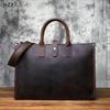 NZPJ Vintage Genuine Leather Men's Briefcase Natural Cowhide Handbag Crazy Horse Leather Computer Bag Casual Crossbody
