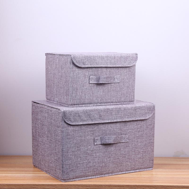 

Cotton Linen Washable Storage Box Set with Lid (2-Piece, Ultralight) Small серый