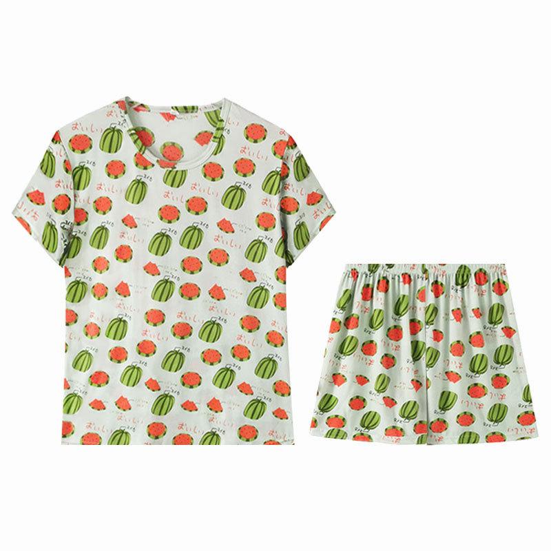 Damen Sommer Pyjama Set im koreanischen Stil mit Print - Frische, leichte Homewear für Studentinnen