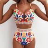 Women's High Waist U-Line Bikini Set Floral Print Swimsuit Cross Back Swimming