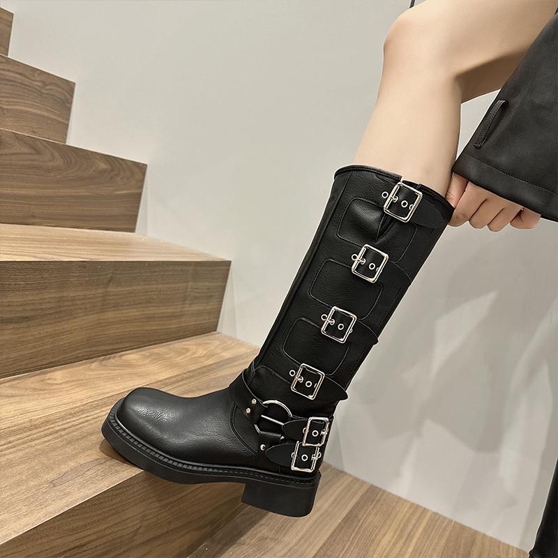 Fashion AIYUQI Western Cowboy Boots Women Vintage New Genuine Leather Knight Boots Women Square Toe High Boots Buckle Boots Women