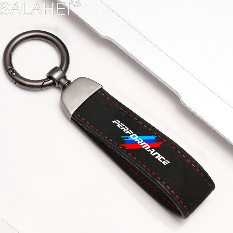 Luxury Suede Leather Car Emblem Key Chain Key Ring Clasp Decorative For BMW M Sport Performance E46 E39 E36 E60 E90 E87 E53 F15 rvsh75