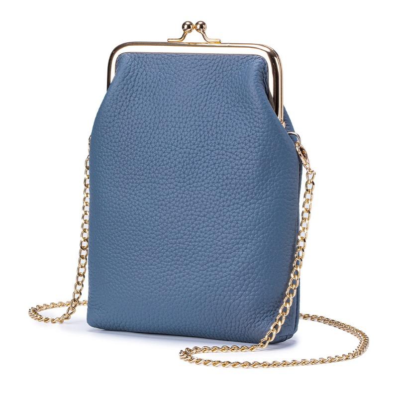 

Leather high-end oblique span mobile phone bag new first-layer cowhide fashionable versatile portable shoulder chain bag women джинсовий синього кольору