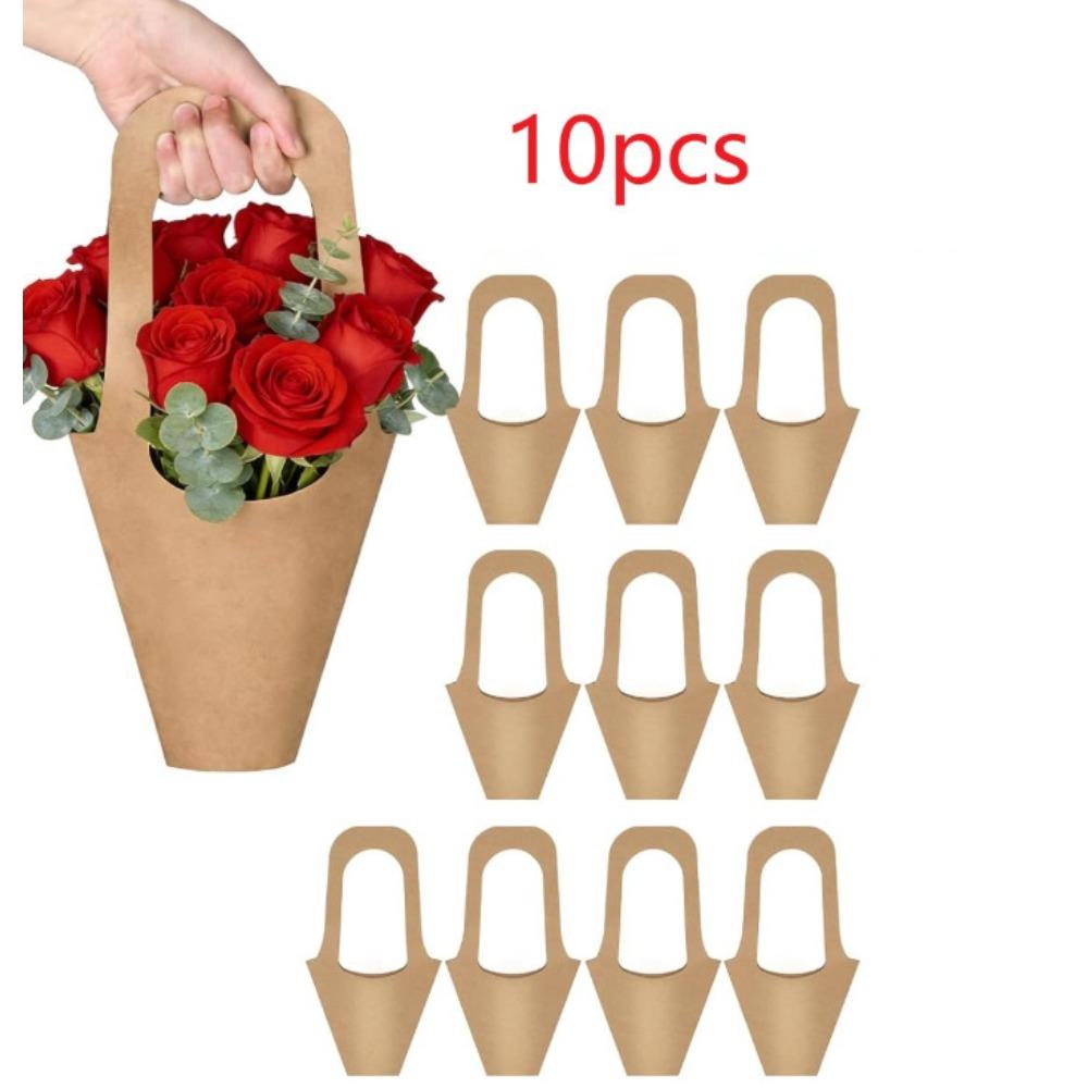 10/20Pcs Kraft Paper Flower Tote Bag Valentine s Day Mother s Day Wedding Site Flower Packaging Bag WT02 10pcs;kraft paper