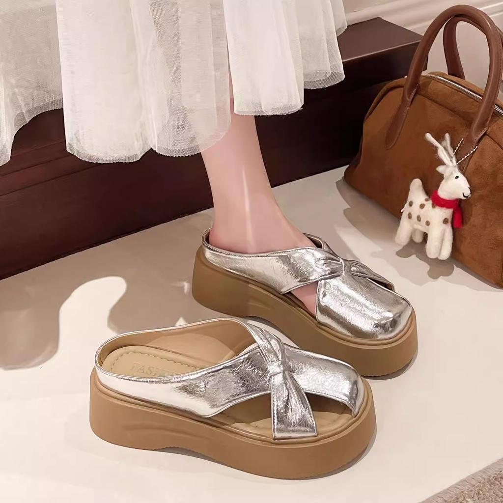 High-value Thick-soled Bag Head and Half Slippers 2025 Summer New Versatile Skirt French Soft-soled Beach Cool Women's Shoes