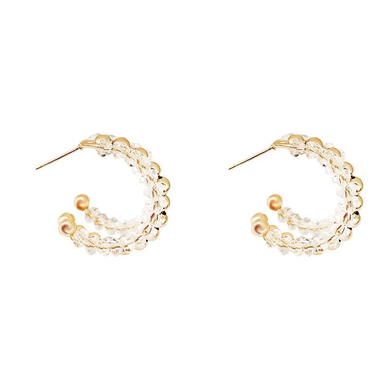 Silver needle high sense C-shaped crystal earrings women's retro light luxury Internet celebrity same earrings Japanese and Korean style ear jewelry