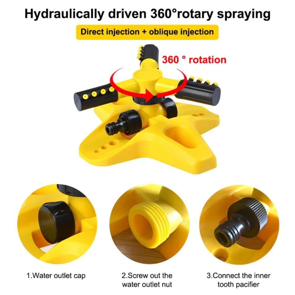 360° Auto-Rotating Lawn Irrigation Sprinkler Three-way Plastic Yard Coverage Sprayer Water-Saving Plant Watering Sprayer