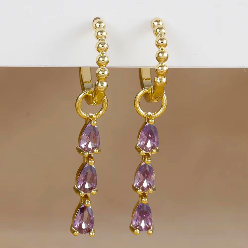 2PCS Stainless Steel Multicolor Zircon Geometry Drop Earrings For Women Fashion Creative Charm Dangle Earring Piercing Jewelry