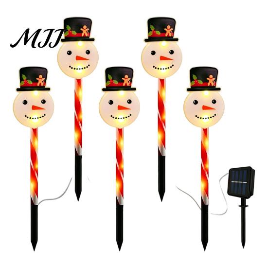 Solar Powered Christmas Path Stakes 5Pcs Yard Stake Light, Waterproof LED Garden Lamp with Outdoor Holiday Decorative Snowman Santa Claus Design,